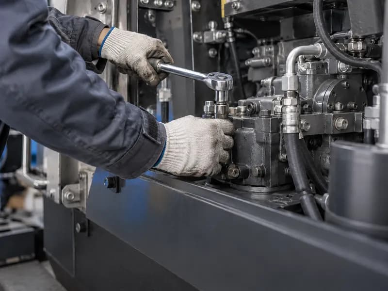 Technician tightening a bolt on industrial machinery